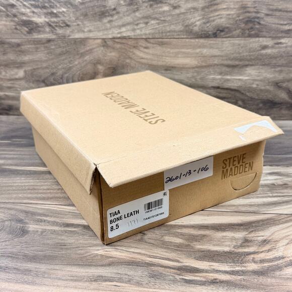 NIB Steve Madden 8.5M Tiaa Leather Two Piece Ankle Strap Block Heel Sandal Bone - Picture 13 of 13